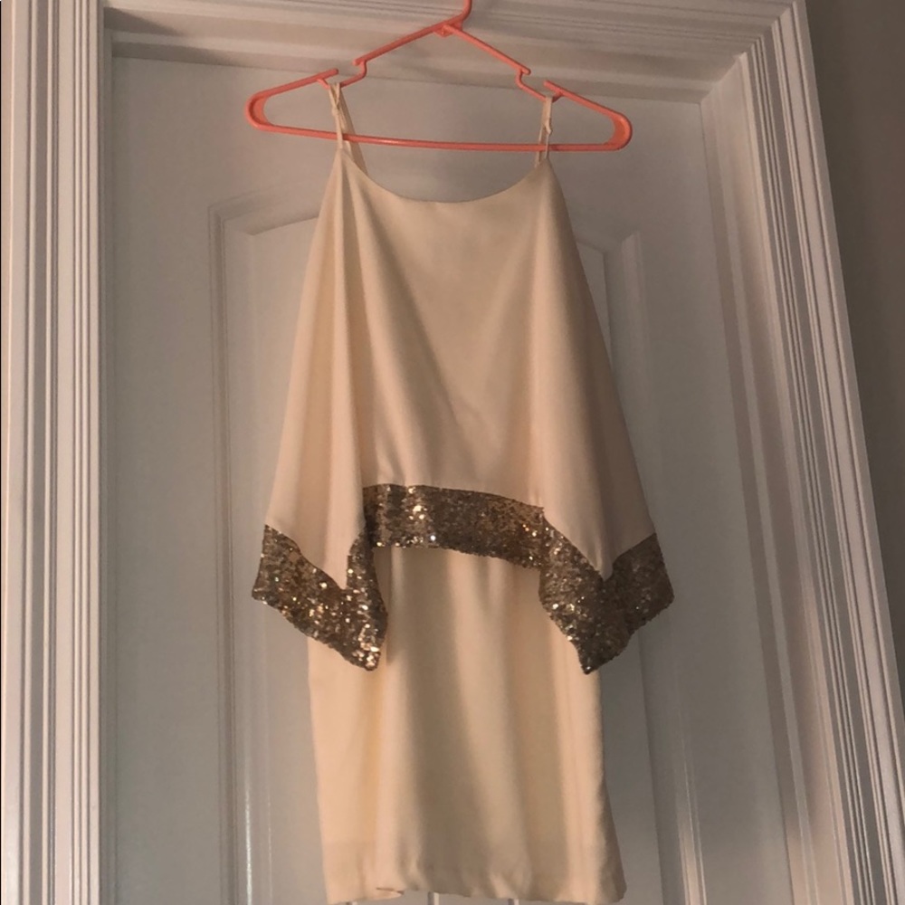 White Cocktail Dress with Gold Sequins-NYE